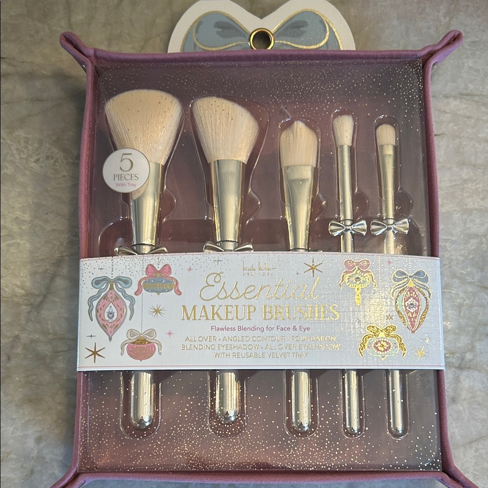 Nicole Miller Essential Makeup Brushes with Gold and Pink Accents